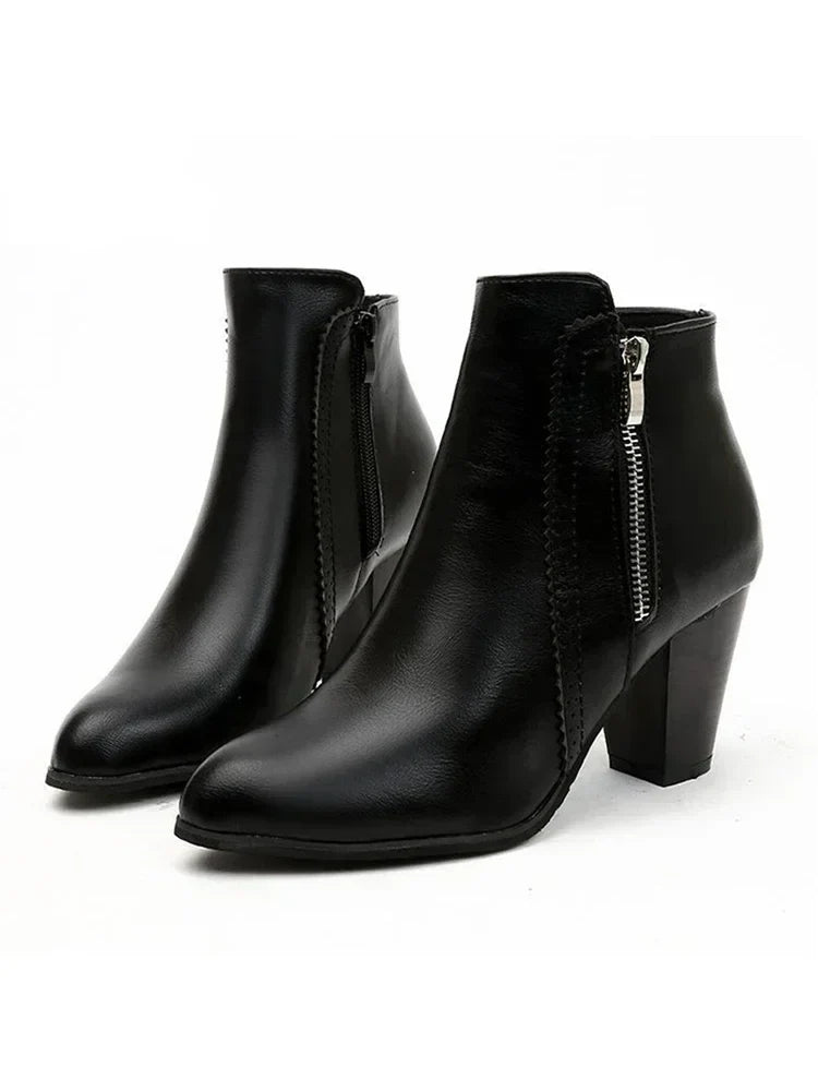 Women's Leather Block Heel Ankle Boots – Detail View