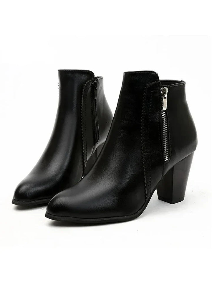 Women's Leather Block Heel Ankle Boots – Detail View