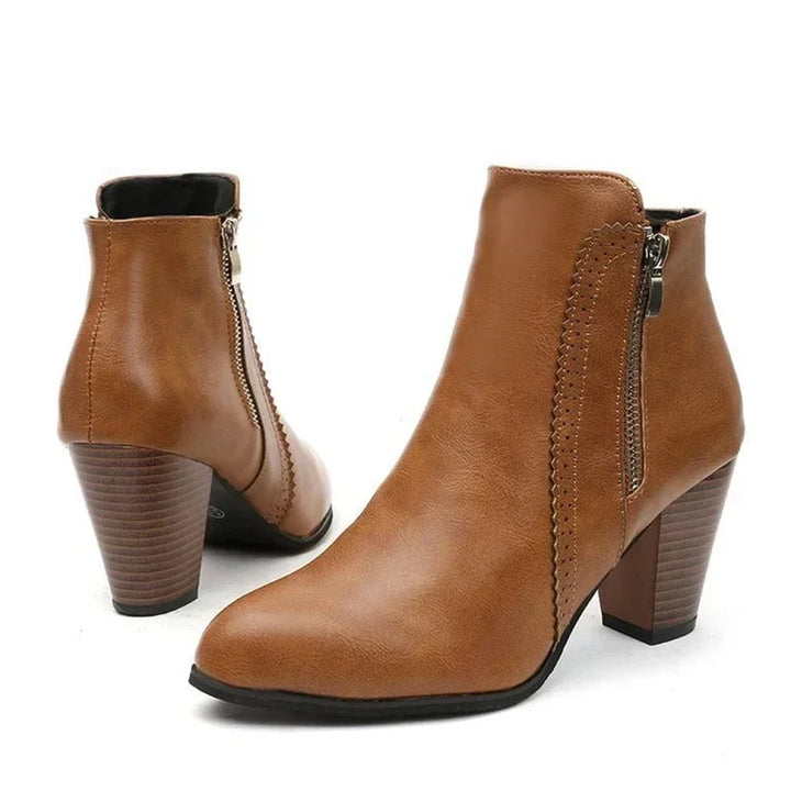 Women's Leather Block Heel Ankle Boots – Detail View