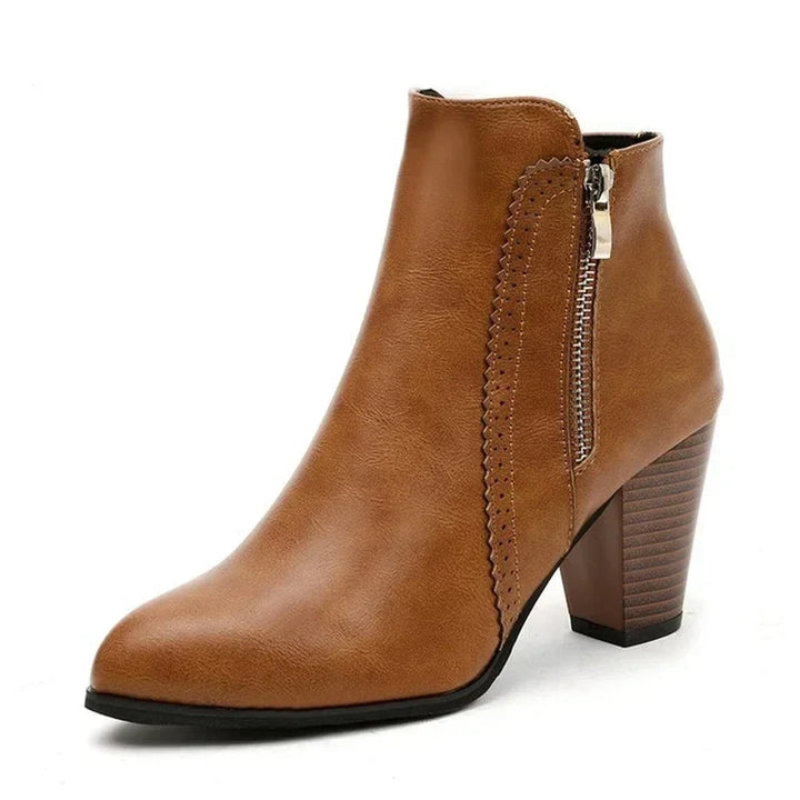 Women's Leather Block Heel Ankle Boots – Detail View