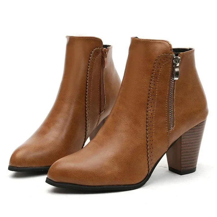 Women's Leather Block Heel Ankle Boots – Detail View