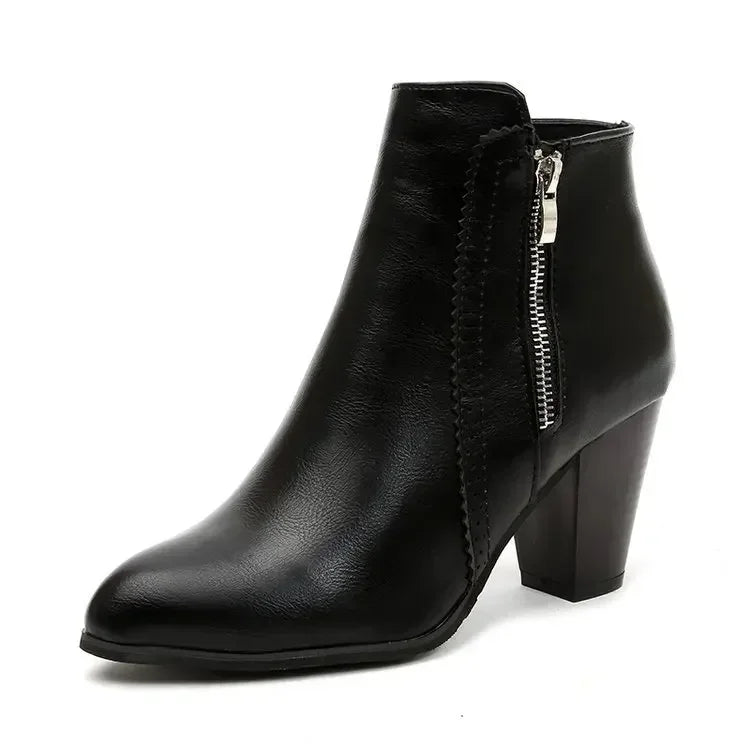 Women's Leather Block Heel Ankle Boots – Detail View