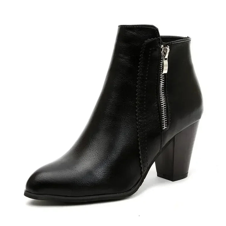 Women's Leather Block Heel Ankle Boots – Detail View