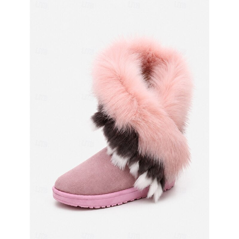 Women's Fluffy Suede Ankle Boots – Pink