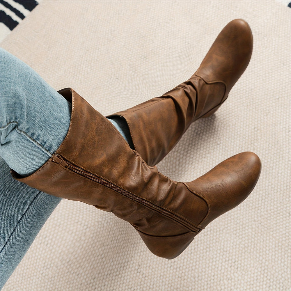 Women's Faux Leather Slouch Mid Calf Boots – Detail View