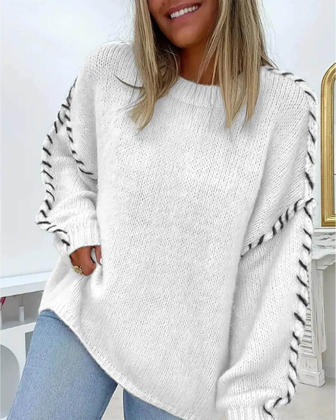 AUGUSTA - WHIPSTITCH SLEEVE KNIT SWEATER 3
