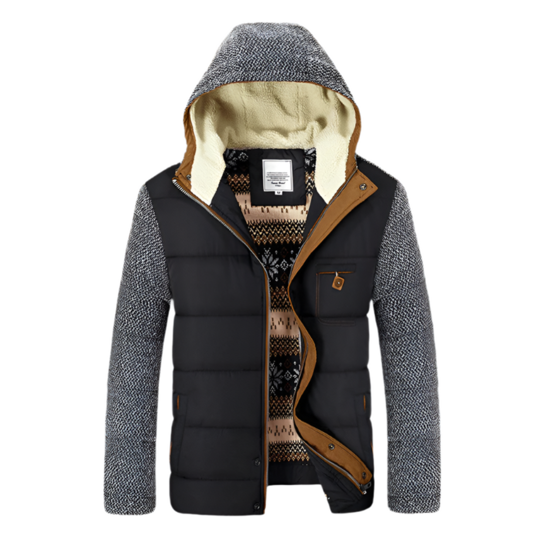 Men's Hooded Quilted Sherpa Jacket – Black