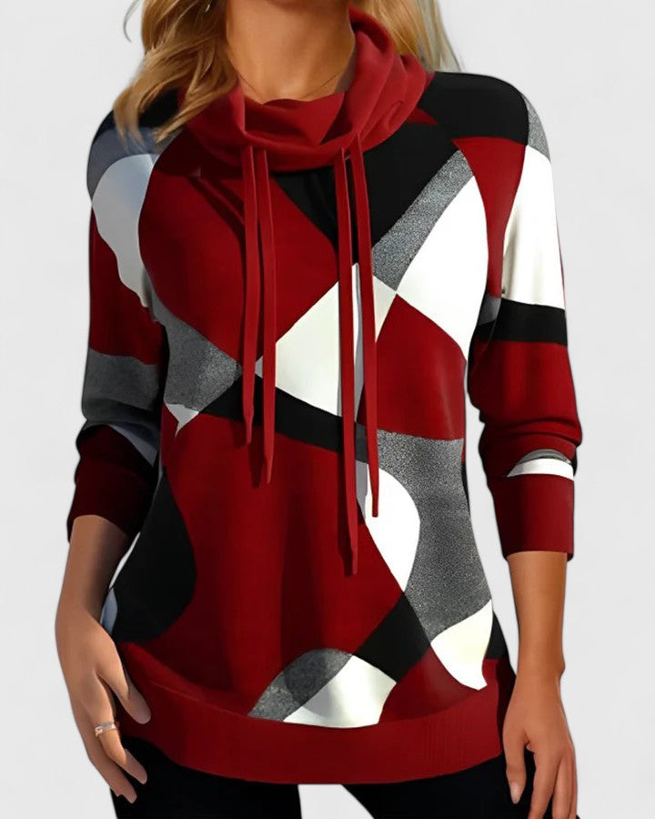 AURIANE | WOMEN'S GEOMETRIC COWL NECK SWEATER DRAWSTRING PULLOVER 1