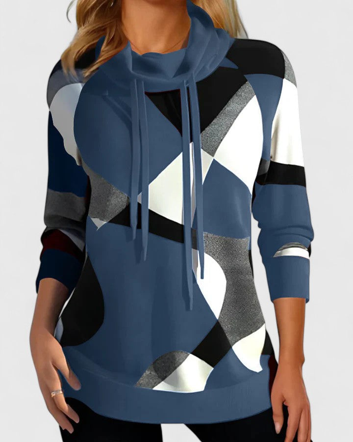 AURIANE | WOMEN'S GEOMETRIC COWL NECK SWEATER DRAWSTRING PULLOVER 2
