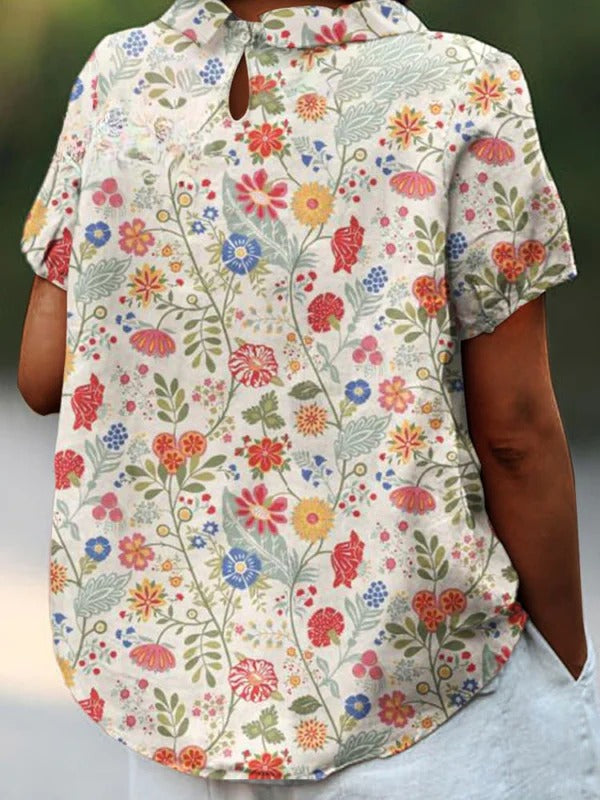 Zariah – Pastoral Floral Art Print Blouse