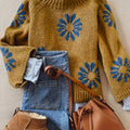 BARBERINE | WOMEN'S FLOWER MOCK NECK KNIT SWEATER