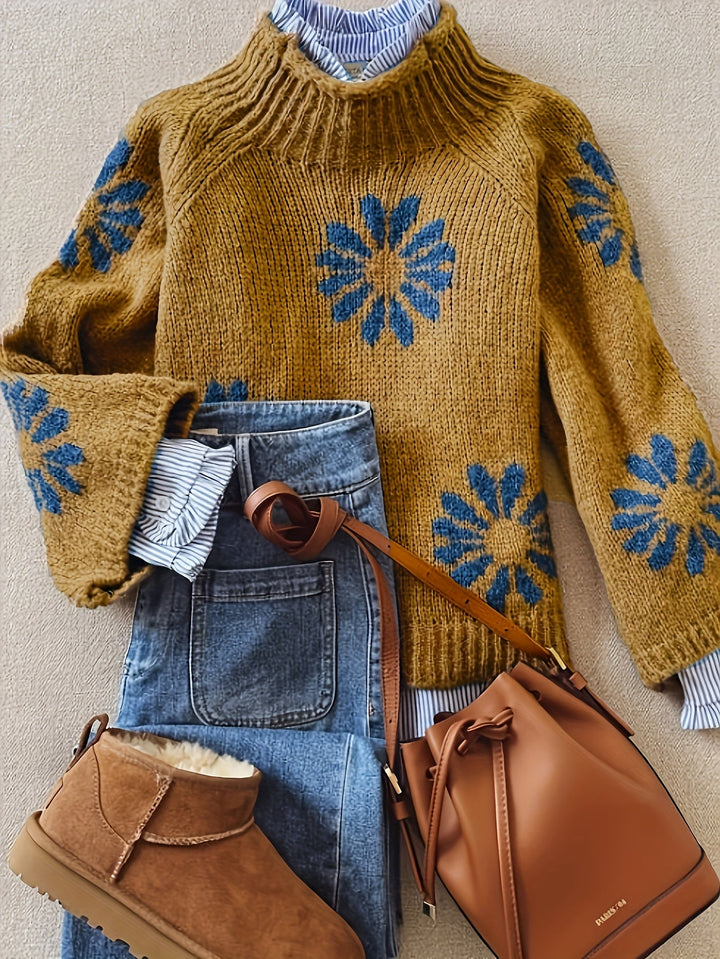 BARBERINE | WOMEN'S FLOWER MOCK NECK KNIT SWEATER 2