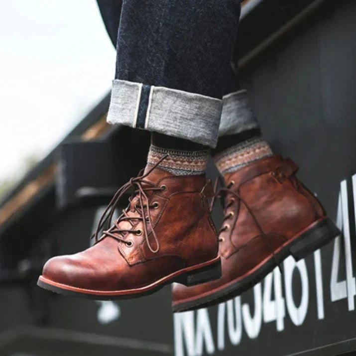 BARNABY - BURNISHED LEATHER LACE-UP BOOTS 6