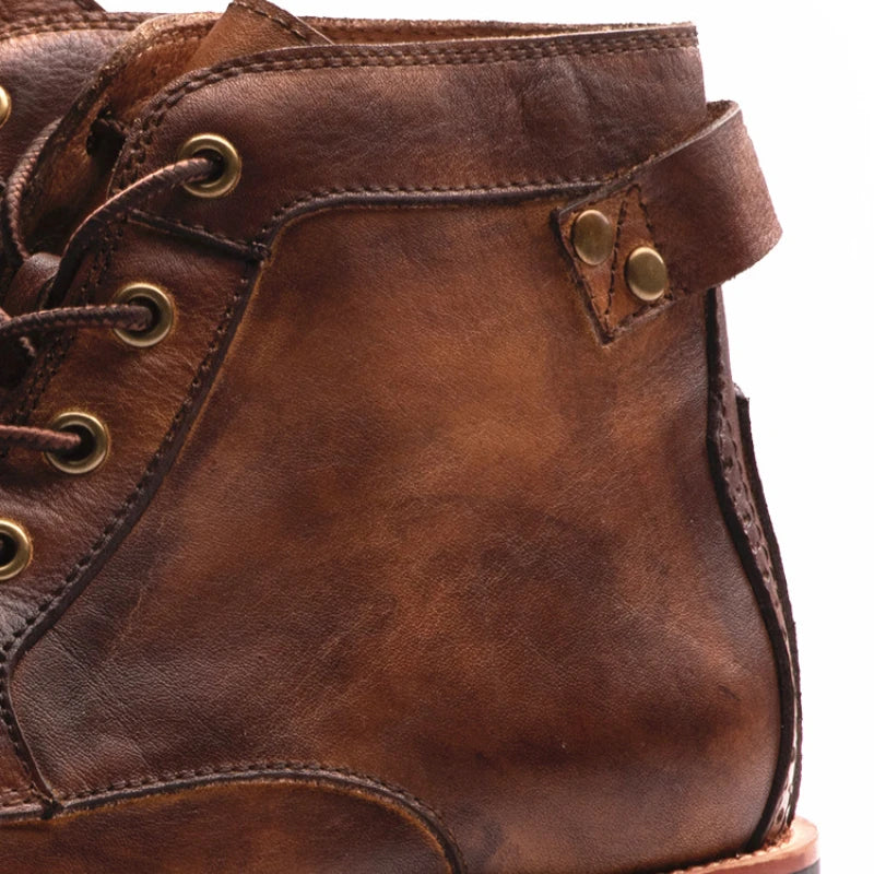 BARNABY - BURNISHED LEATHER LACE-UP BOOTS 8