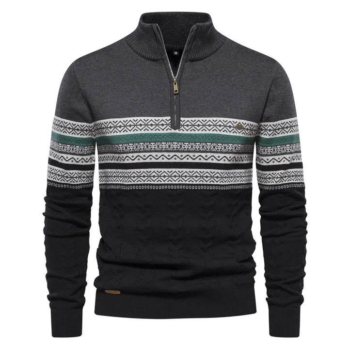 Men's Fair Isle Quarter Zip Sweater – Gray