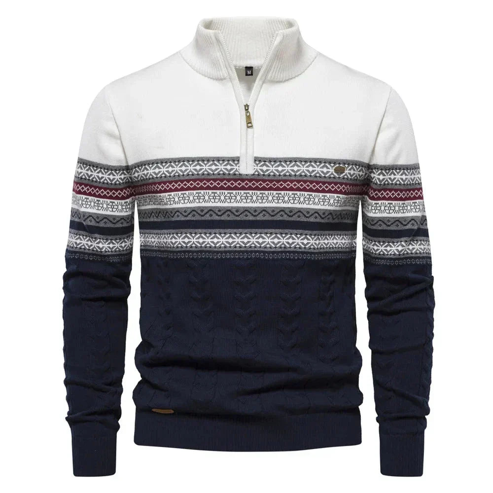 Men's Fair Isle Quarter Zip Sweater – White