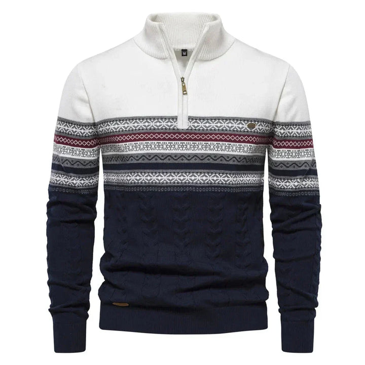 Men's Fair Isle Quarter Zip Sweater – White