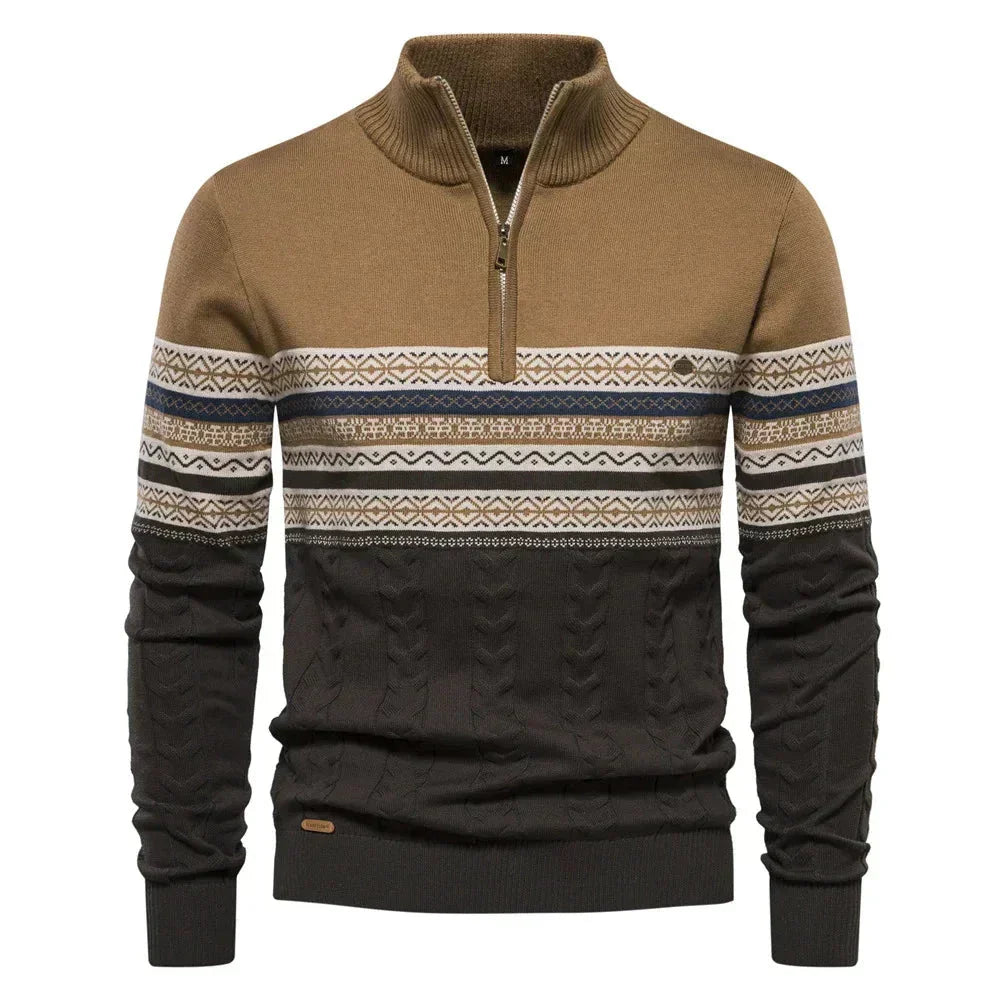 Men's Fair Isle Quarter Zip Sweater – Khaki