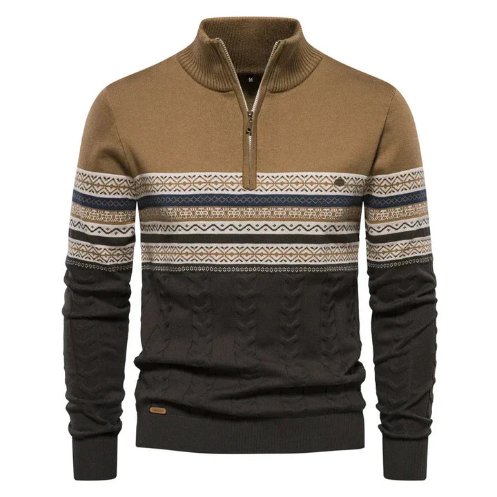 Men's Fair Isle Quarter Zip Sweater – Khaki