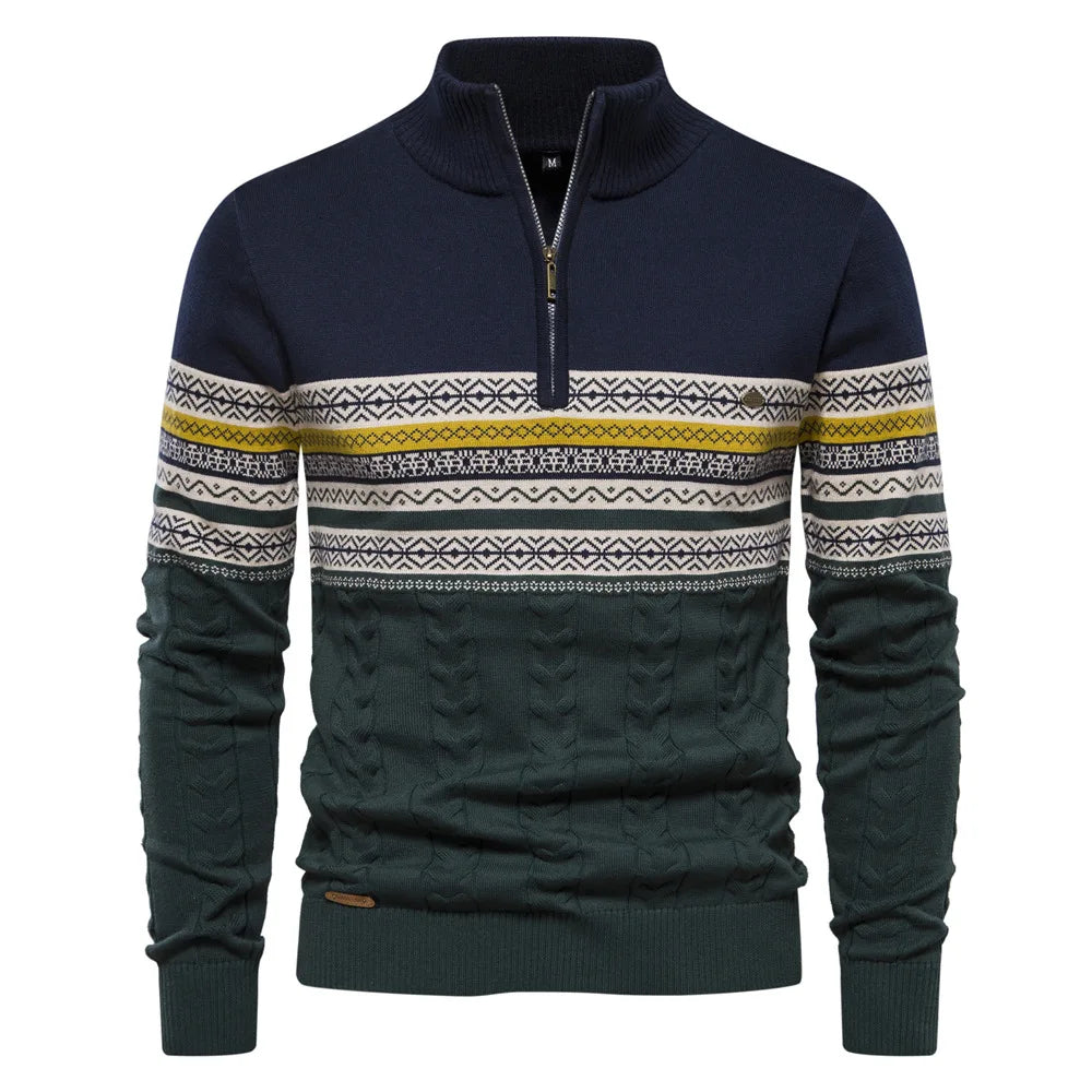Men's Fair Isle Quarter Zip Sweater – Navy
