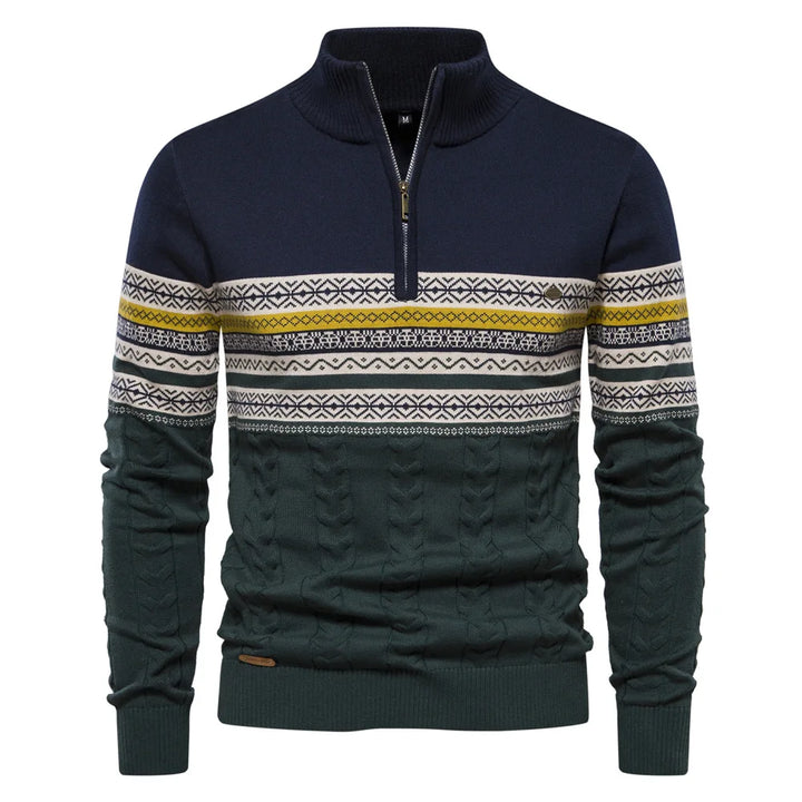 Men's Fair Isle Quarter Zip Sweater – Navy