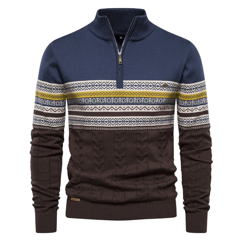 Men's Fair Isle Quarter Zip Sweater – Blue