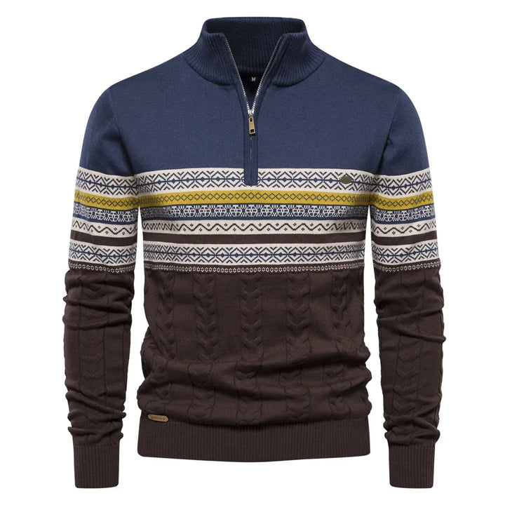 Men's Fair Isle Quarter Zip Sweater – Blue