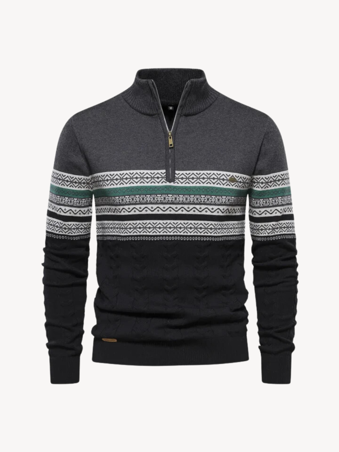 Men's Fair Isle Quarter Zip Sweater – Detail View