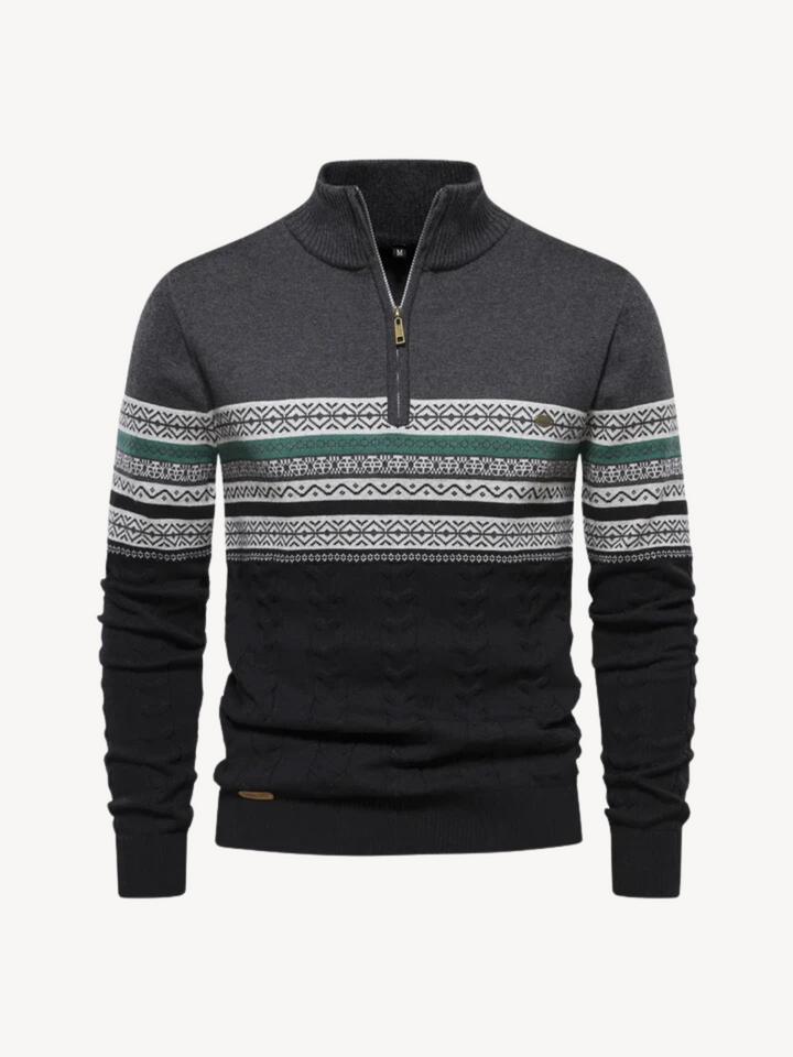 Men's Fair Isle Quarter Zip Sweater – Detail View