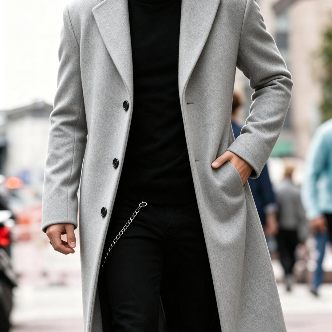 BARTHELEMY | MEN'S LONG OVERCOAT SINGLE BREASTED WINTER COAT 4
