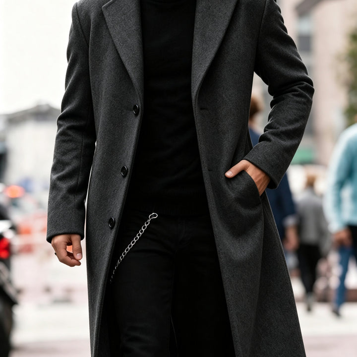 BARTHELEMY | MEN'S LONG OVERCOAT SINGLE BREASTED WINTER COAT 5