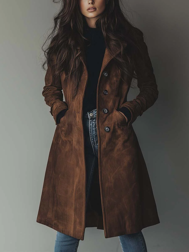 Women's Long Suede Trench Coat – Brown