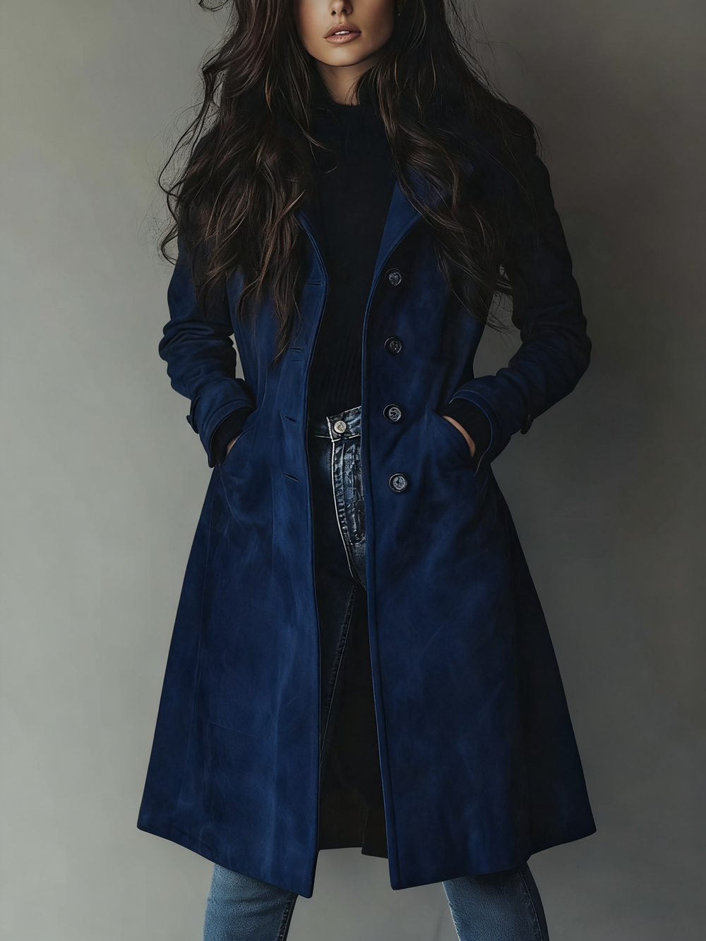 Women's Long Suede Trench Coat – Navy