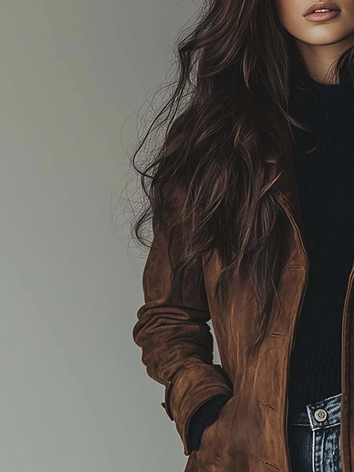 Women's Long Suede Trench Coat – Detail View