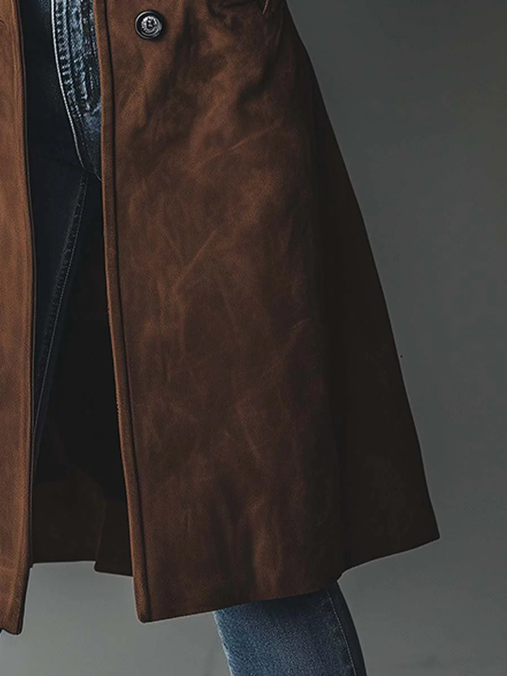 Women's Long Suede Trench Coat – Detail View