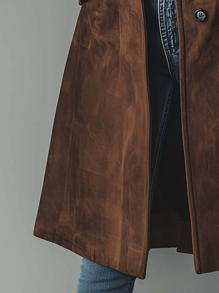 Women's Long Suede Trench Coat – Detail View