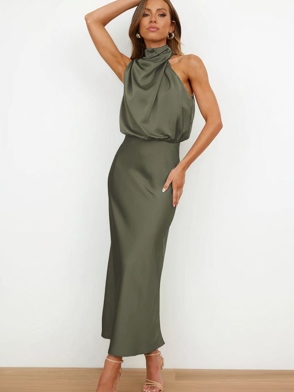 BIANCA - SATIN HALTER MIDI DRESS 3