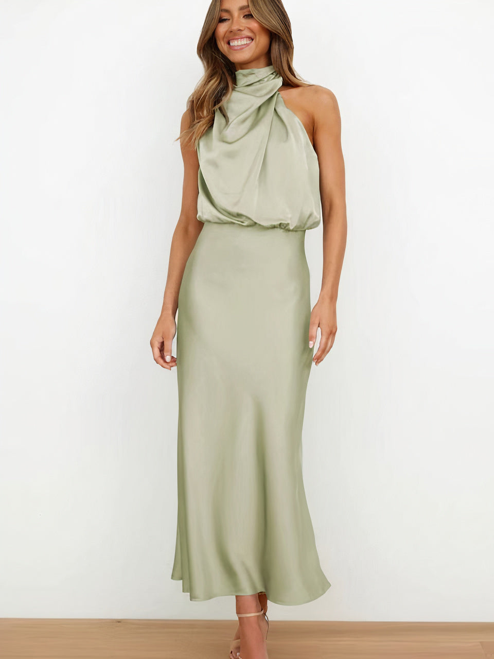 BIANCA - SATIN HALTER MIDI DRESS 7