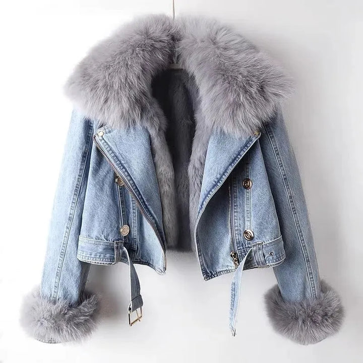 BIJOU - FAUX FUR CROPPED DENIM JACKET 1