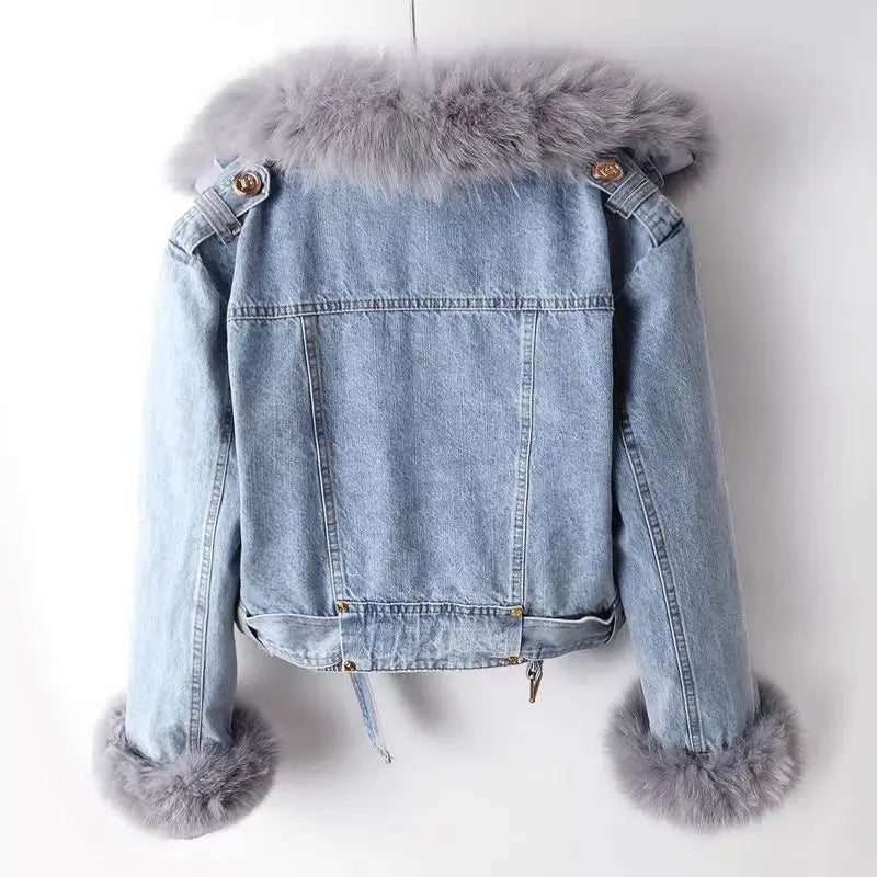BIJOU - FAUX FUR CROPPED DENIM JACKET 3