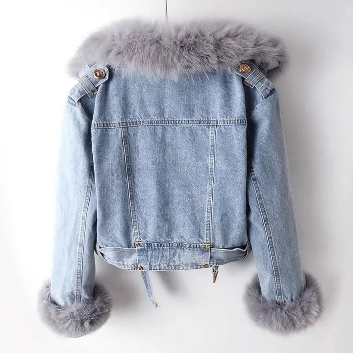 BIJOU - FAUX FUR CROPPED DENIM JACKET 3