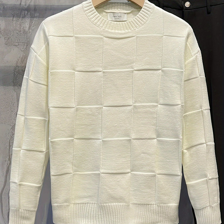 Men's Textured Crew Neck Knit Sweater – Off-White