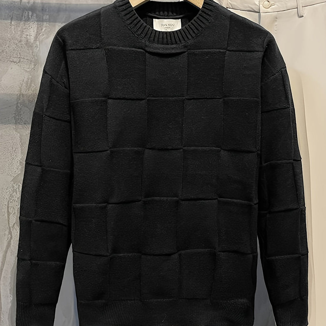 Men's Textured Crew Neck Knit Sweater – Black
