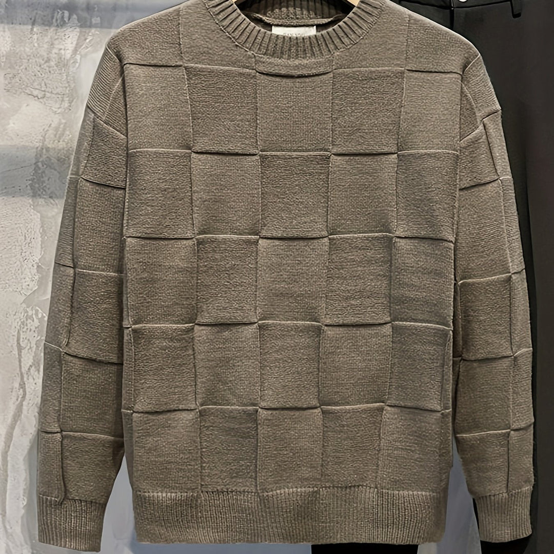 Men's Textured Crew Neck Knit Sweater – Brown