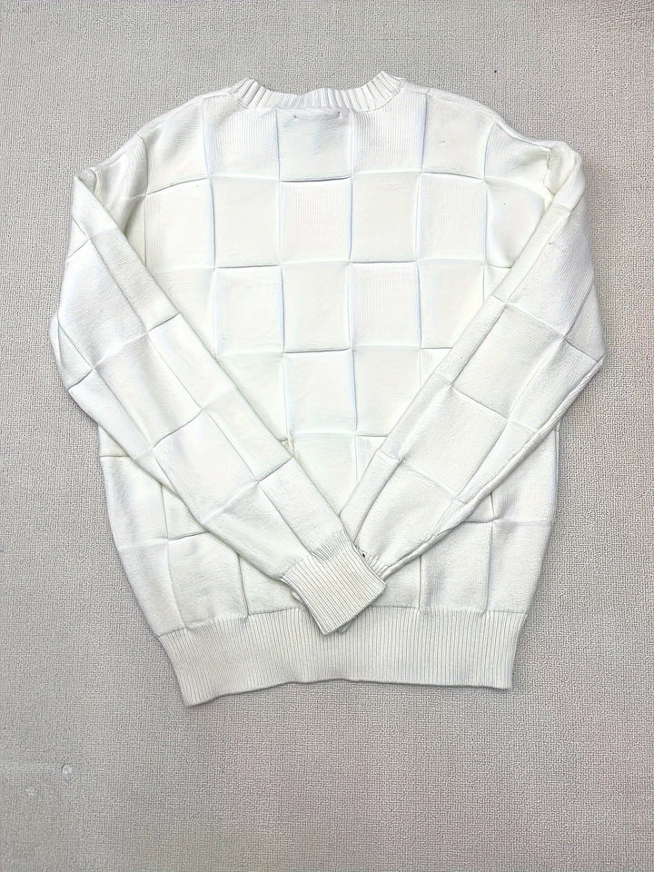 Men's Textured Crew Neck Knit Sweater – Detail View