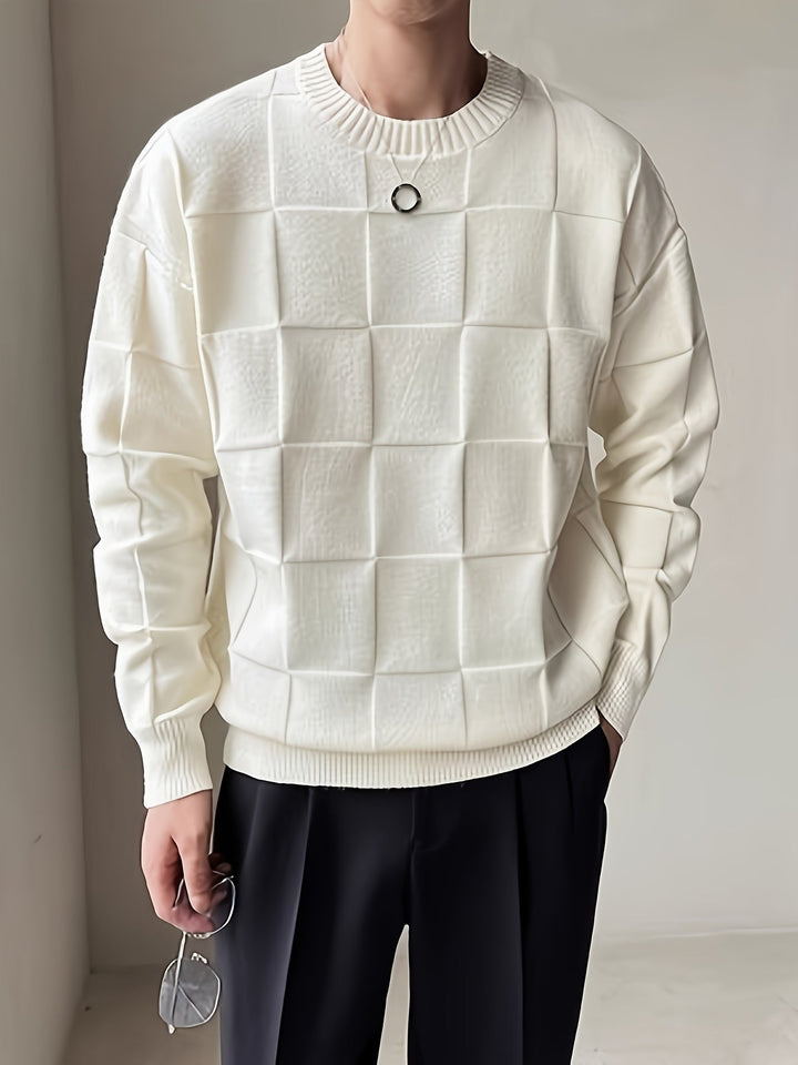 Men's Textured Crew Neck Knit Sweater – Detail View