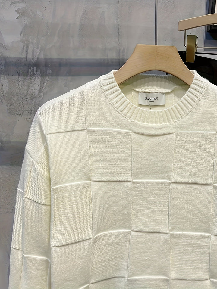 Men's Textured Crew Neck Knit Sweater – Detail View