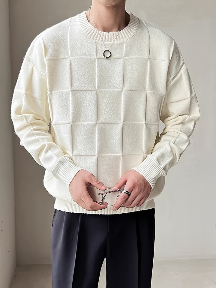 Men's Textured Crew Neck Knit Sweater – Detail View