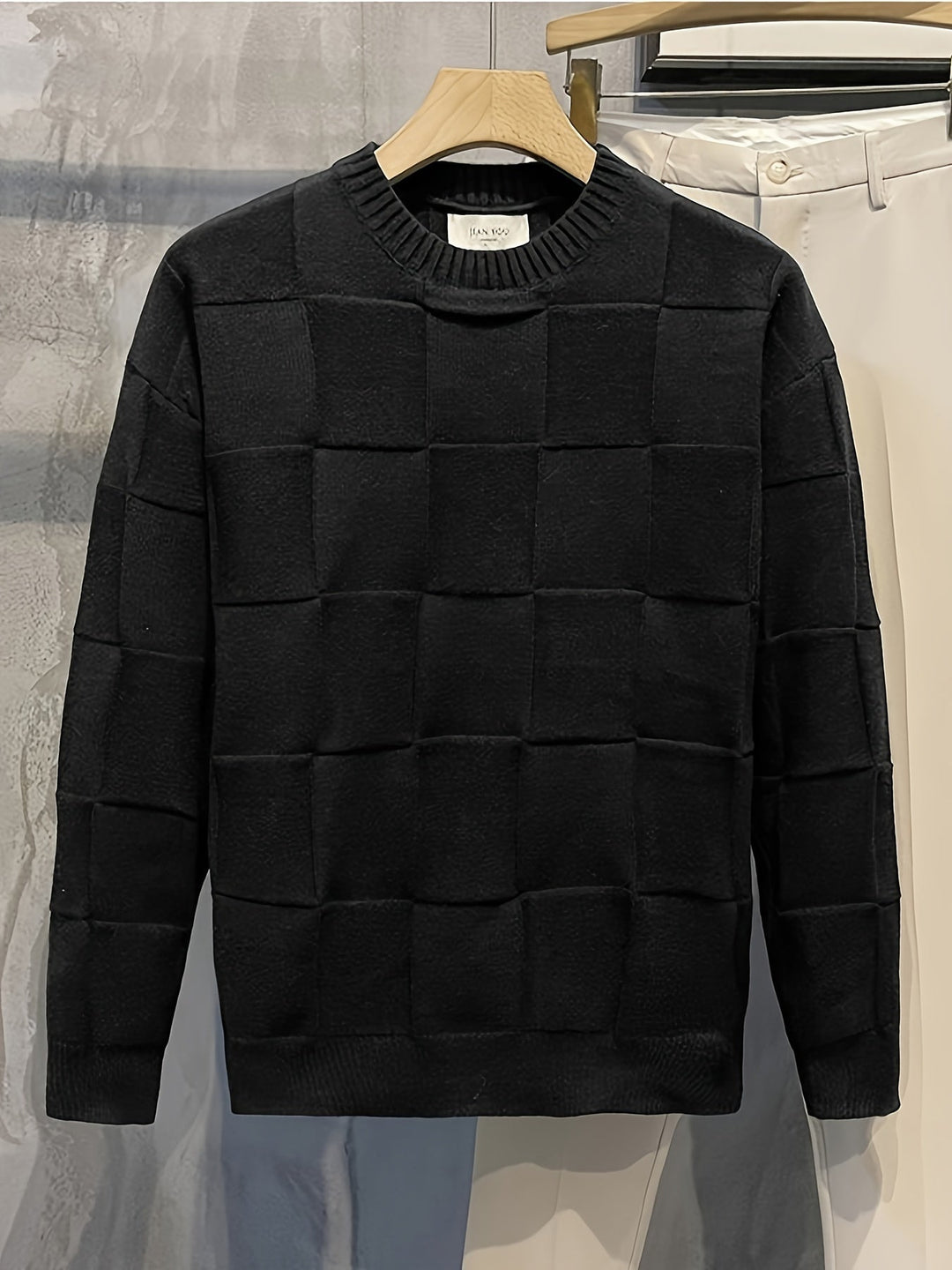 Men's Textured Crew Neck Knit Sweater – Detail View