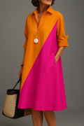 Helene | Women's Color Block Midi Shirt Dress